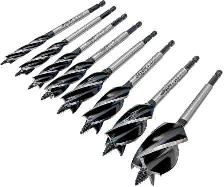 8-Piece Auger Drill Bit For Wood, Quick Change Shank 4-Flute Auger Drill Bit For Soft & Hard Wood, Plastic, Drywall (10mm,12mm,14mm,16mm,20mm,22mm,25mm,32mm)