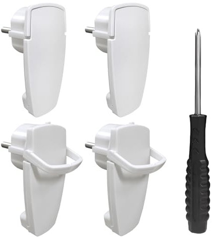 Lot de 4 fiches Schuko plates - Fiche coudée 230 V - Fiche d'alimentation avec poignée rabattable - Fiche de contact de protection - Protection contre les éclaboussures et durable - IP44 - Incassable