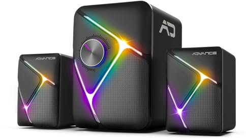 AD ADVANCE SOUNDPHONIC 2.1 RGB Speaker Set - Son Puissant 11 Watts RMS - Compatible PC-Mac - Connexion BLUTOOTH ou Jack 3.5MM
