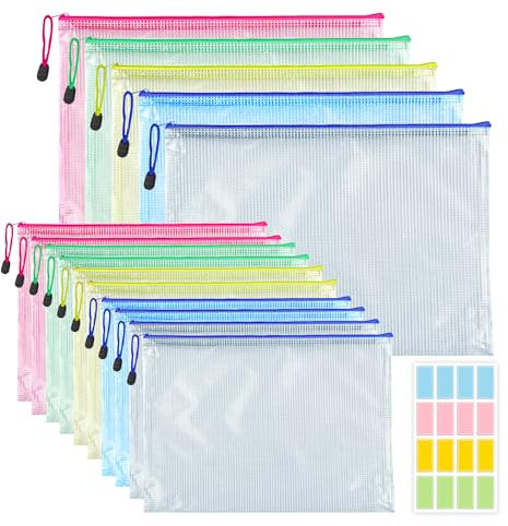 ZUYIST 15 bolsas para documentos A4 A5, impermeables con cremallera, bolsa de malla transparente, bolsas de plástico para suministros de oficina, documentos, papel, artículos de papelería, cosméticos,