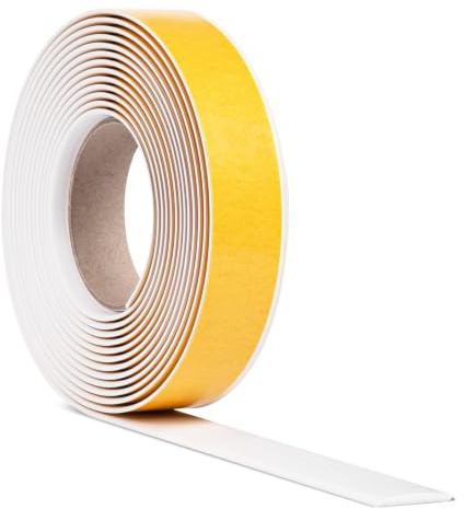 Quest Övergångsprofil självhäftande 5 m – PVC övergångslist, övergångsskena, täcklist, golvlist, utjämningsprofil – vit, 50 mm