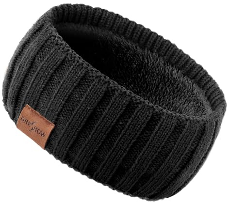 DRESHOW Femmes Chaud Tricoté Bandeau Hiver Oreille Plus Chaud Élastiques Crochet Tête Enveloppe Épais Polaire Doublure Cheveux Bandes