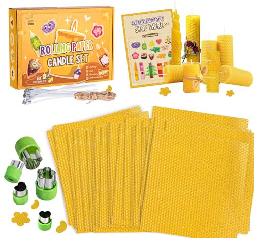 BuzzoXerex Bienenwachsplatten für Kerzen, 24PCS Gelbe Bienenwachsplatten, Wachsplatten für Kerzen mit Geschenkbox (20 * 20 cm) Weihnachtsgeschenke für Familie Freunde und Kinder