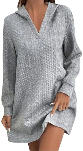 Robe sweat à capuche décontractée à manches longues pour femme - Couleur unie, gris, 4XL