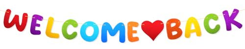 HJZHII Striscione glitterato con scritta Welcome Back, da appendere, per feste di ritorno a casa, pensionamento, decorazione per il primo giorno di scuola, feste, aule (multi)