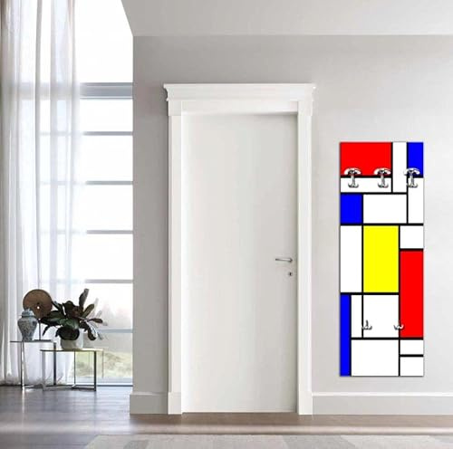 Deco Italia Appendiabiti da Parete Mondrian, Pannello in Legno con 3 + 2 Ganci | Misura 46 x 125 cm