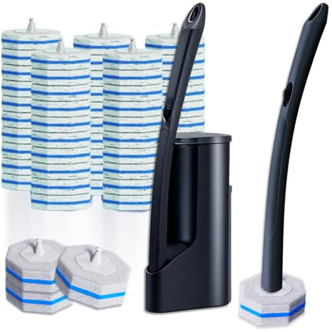 Disposable Toilet Brush with 50 Cleaner Refills Pads,Wall Mounted Toilet Bowl Holder Set,Toilet Cleaning System Starter Kit,Bathroom Cleaning System for Sink Bathtub Wash Basin