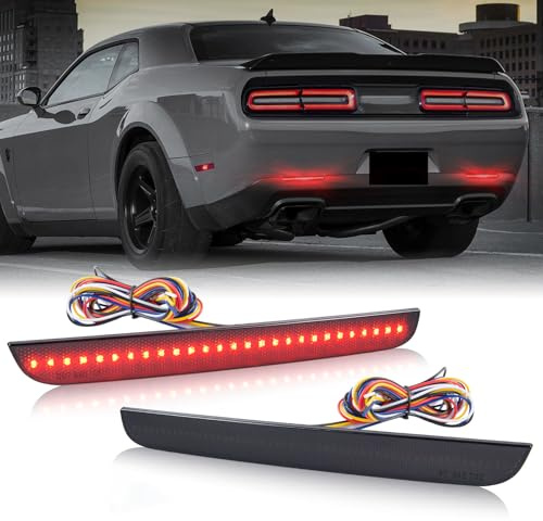 Centika LED Bumper Reflector Lights Sequential 4-in-1 Red Lamp for Dodge Challenger 2015-2020, Switching as Running Brake Reverse Turn Signal Tail Rear Fog Light (Smoke Lens)