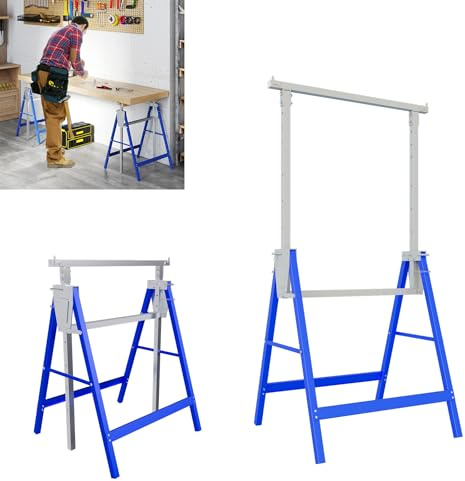 ACXIN Set di 2 cavalletti telescopici da lavoro con 7 livelli di regolazione in altezza, portata fino a 150 kg, struttura in acciaio con sistema di sicurezza, pieghevole per una comoda conservazione