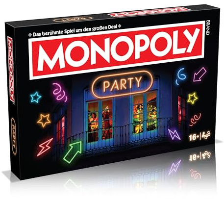 Winning Moves Monopoly Party Edition - Monopoly Spiel für Fans - Familienspiele Strategie Brettspiele Party - 2+ Spieler ab 16+ Jahren - Deutsch