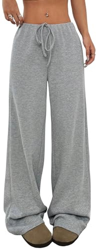 Akiooue High Waisted Wide Leg Trousers for Women,Casual Loose Fit Stretch Palazzo Ladies Pants UK Striped Elasticated Waist with Drawstring Grey