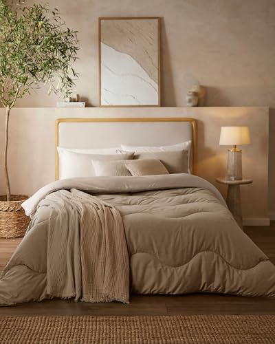 Night Lark Coverless Duvet and Pillowcase Set, Soft Weave Collection – Coverless Duvet King Size 4.5 Tog with Advanced Smartfil® Fibre, Machine Washable, Hypoallergenic – Natural Oat, King Bed Size