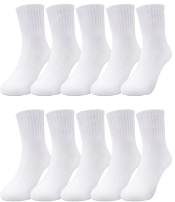 Kyopp 5/10 par barnstrumpor pojkar och flickor andningsbara strumpor, sneakers crew-strumpor, Ren vit – 10 par, 4-6 Years