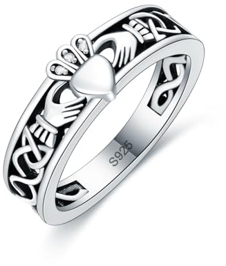 LELOUCHY Claddagh Ring Celtic Knot Irish Couples Heart Personalized Memorial Band Poison Rings 925 Sterling Silver for Women Men-9
