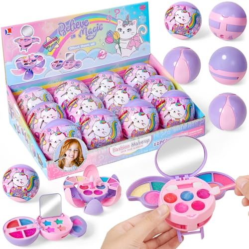 vamei 12 Blind Box Kit Maquillage Enfant Fille avec 3 Versions Coffret Maquillage, Malette Maquillage Enfant avec Miroir, Mystery Box Petit Cadeau Anniversaire Enfant Invité, Jouet Fille 6-10 Ans