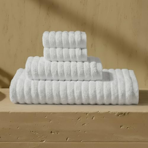 VOUCLER – Meadow Juego de 4 Toallas Premium: 1 Toalla de Baño 160x100cm + 1 Toalla de Manos 50x90cm + 2 Toallas de Cara 30x50cm | 100% Algodón Turco 600GSM Super Absorbentes | Toallas Baño de Lujo