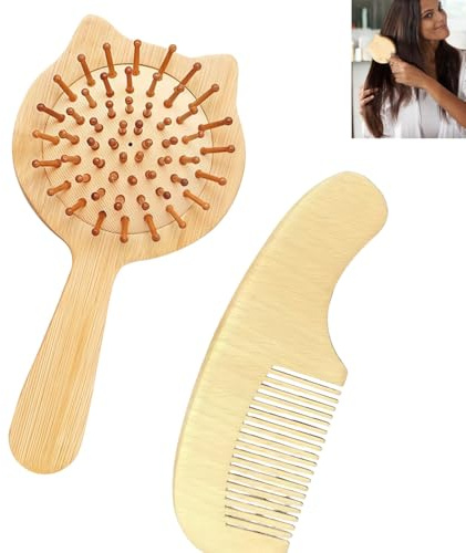 Spazzola per Capelli in Bambù per Bambini e Bambine,2 Pezzi Spazzola Districante Mini con Denti Arrotondati,per Capelli Fini,Ricci e Delicati Accessorio per Pettinatura Sicura