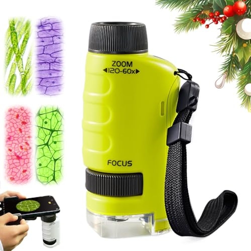 60-120X Microscope Numérique pour Enfants, 2026 Nouveau Microscope de Poche Portable, Micro-Scope Portable pour Enfants avec LED 12 Verre Portable Jouet Scientifique Éducatif (Vert)