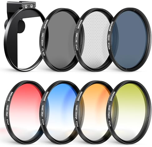 NEEWER 67mm ND Filter Kit with Cold Shoe Phone Filter Clip, 7 Pack, FL-P15