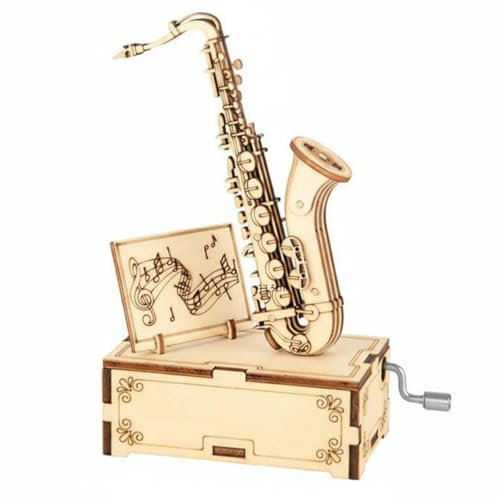 JWQFBC Kit Boîte à Musique Maquette Bois Construction Manuelle, Instrument Assemblage Décoratif, Jouet Éducatif, Maquette Musicale Artistique Adapté Artisanat Maison Bureau, Saxophone