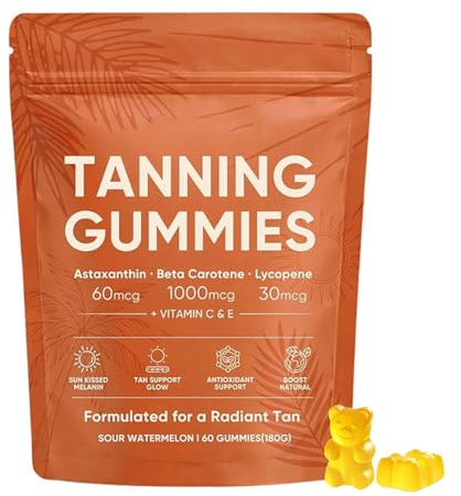 Gummies för kvinnor, tanning gummier kvinnor, snabb solbränna, Astaxantin, betakaroten och lykopenblandning, ljusstyrka och fuktgivande hud för en naturlig glöd