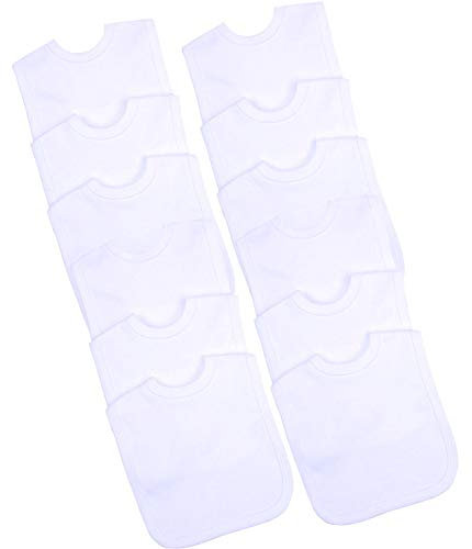 BabyPrem Baby-Lätzchen, Baumwolle, Einheitsgröße, Weiß, 12 Stück