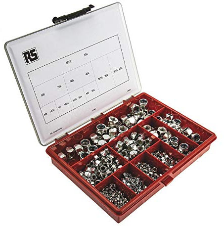 RS PRO Stahl M10, M12, M3, M4, M5, M6, M8 Selbstsichernd Muttern Sortiment, 495-teilig, Glanzverzinkt