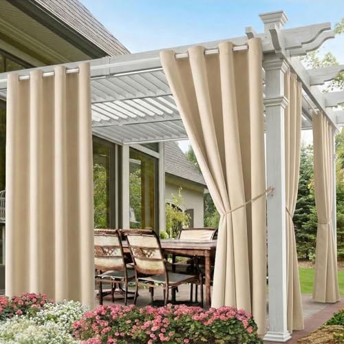 DIVA EN CAMINO DEC Outdoor Patio Curtain Waterproof Darkening Thermal Insulated Indoor Curtains for Bedroom, Porch, Living Room, Pergola, Cabana, W52 x L95, Beige, Set of 2 Panels