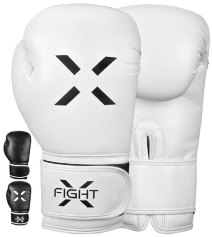 FightX Professional Boxing Gloves Men Women – Pro Training Sparring Gloves, Heavy Bag, MMA Kickboxing Muay Thai Gloves – Hook & Loop with Wrist Support – 12 Oz Guantes de Boxeo (6 8 10 14 16 Oz) (W/B)