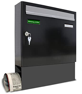 AL Briefkasten Systeme Basic 1er Briefkasten mit Zeitungsfach in RAL 7016 Anthrazitgrau 1 Fach DIN A4 Postkasten wetterfest wasserdicht Briefkastenanlage mit Posthaltebügel und 2 Namensschildern