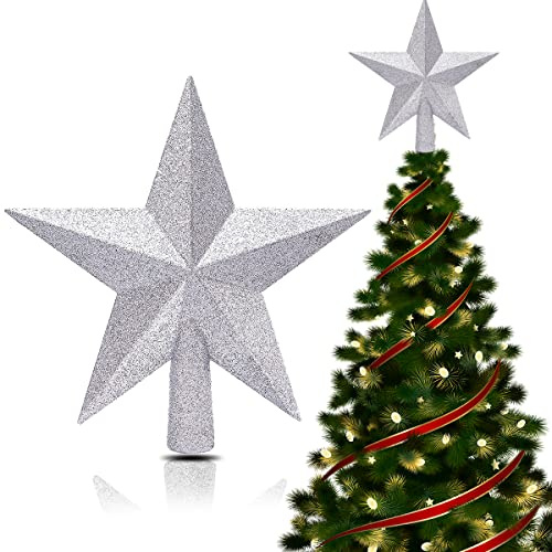 Julgransspets silver (20 cm) – julgransspets, stjärna, okrossbar och lätt (20 g) – glittrande trädspets, jul för julgran, dekoration spets, julgran, klassisk