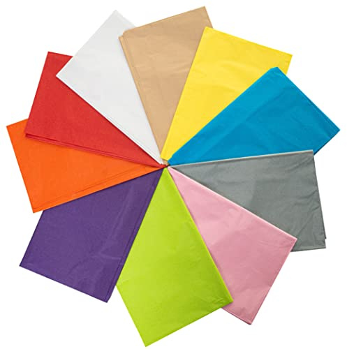 SOLSTM Färgat silkespapper – 50 stora silkespappersark (66 x 50 cm) i 10 blandade färger – syrafritt presentomslagspapper, korgfyllning, packpapper – för konst och hantverk, presentpåsar
