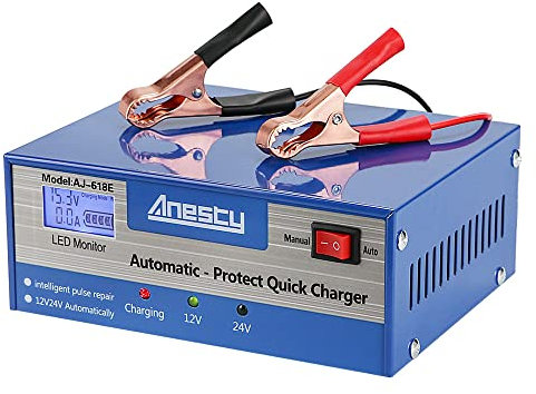 12V/24V Automatic Car Battery Charger & Maintainer with LED Screen - Ideal for Vans, Tractors & Lead-acid Batteries