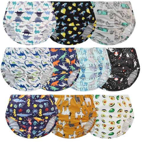 EZ Moms 10 Pack Boys Diaper Covers Plastic Training Pants for Toddlers Reusable Plastic Underwear Covers for Potty Training Breathable Rubber Pants for Babies Soft Waterproof Diaper Cover for Boys 3T