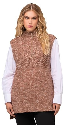 Ulla Popken Damen Strickpullunder mit Zipper Pullover, Bernstein, 50-52