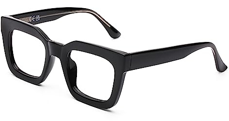 DOOViC Anti Blaulicht Brille Damen ohne Stärke Schwarzer Dicker Rahmen Modern Computerbrille Brille