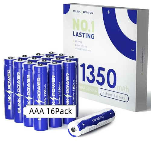 Blinkspower Triple A Lithium Batteries, NO.1 Lasting 1350mAh, 100% Leak-Proof, Non-Rechargeable1.5V AAA Lithium Batteries, 16 Pack