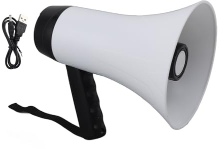 GLOGLOW Megafono portatile a forma di corno, 30 W, ricaricabile, megafono altoparlante, registrazione 300 secondi, distanza di trasmissione 500 m, con cinghia di controllo del volume, per cheerleading