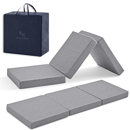 Colchones Plegables Invitados 65x195 Espuma HD de Memoria Transpirable. para Camper, Camping. Muy Versátil. Funda Lavable y Bolsa de Transporte. Altura 10 cm Color Gris.