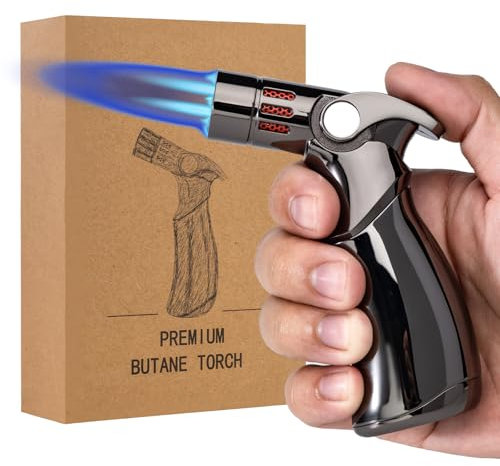 Gienxias Sturmfeuerzeug mit 4 Jetflammen, Nachfüllbares Feuerzeug, Gasfeuerzeug aus Metall,mit Locher und Sicherheitsschloss (Ohne Gas)