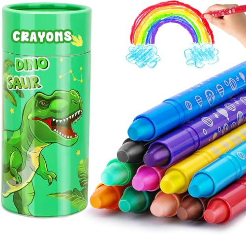 JYPS Ceras de Colores para Niños, 12 Colores Brillantes y No-Tóxicos Ceras Set con Dinosaurio Portalápices, Lavables Pinturas para Bebe 1-3 año para Colorear y Pintar, Uministros de Arte para Niños