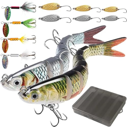Cerkkapo Angelköder Set, Angel Köder 12pcs Forellenköder, Kunstköder Angeln Spinner Blinker mit Aufbewahrungsbox