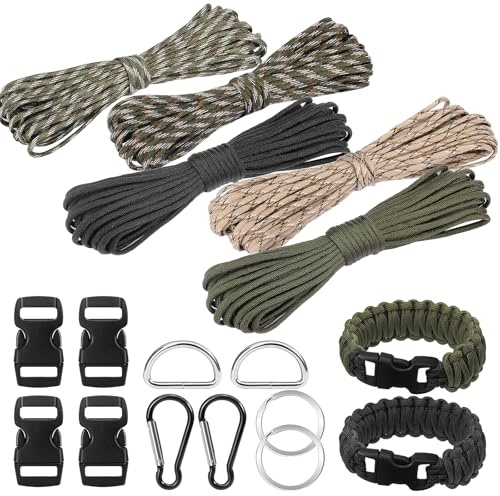 15 Pcs Paracord Kit, 5 Pcs x 32.8ft/10 Meters Paracord Bracelet, Paracord 4mm Rope 7 Inner Strands Nylon for DIY Making lanyards, Dog Collar, Bracelets, Outdoor, Camping