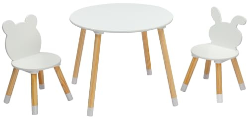 LEADZM Table pour Enfant avec Chaise, Table et 2 Chaises pour Enfants en Pin pour Manger, Jouer et Étudier，60× 60× 49cm，Charge 30kg pour 3-6 Ans