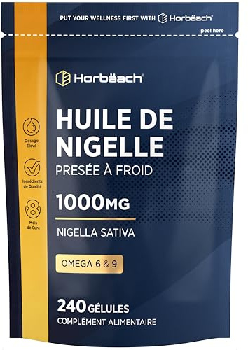 Huile de Cumin Noir | 240 gélules | Pressée à froid | Oméga 6 9 | Nigella Sativa | Huile de graines noires | Horbaach