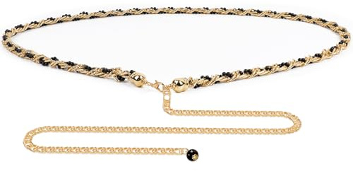 Kedjebälte i plus storlek för kvinnor, guld och svart fuskpärla midjebälte, 147 cm justerbar extra lång kroppskedja för klänningar, fest, fritidskläder, modesmycken tillbehör, XX-L