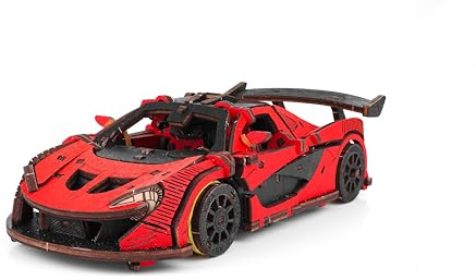 3D Puzzle Racing Car – DIY 3D Wooden Adult Model Kit with Wind-Up Mechanism, Moving Wheels & Detailed Interior – Wooden Car Toy Gifts for Teens & Adults – EWA Eco Wood Art, 220 pcs (Red)