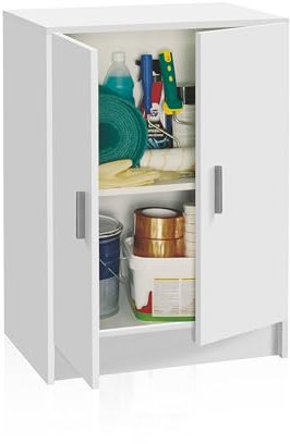 duehome | Armario Multiusos Bajo, 2 Puertas, Modelo Multi Useful, Acabado en Color Blanco Mate, Medidas: 59 cm (Ancho) x 80 cm (Alto) x 37 cm (Fondo)
