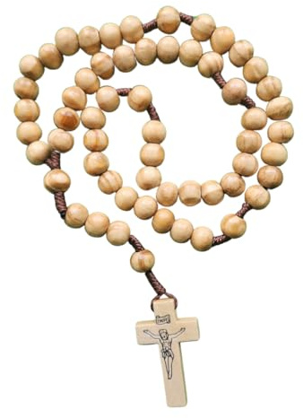 Domus Christi Rosario Collana in Legno Naturale Chiaro | Croce in Legno Senza Parti Metalliche | Rosario Cattolico Tradizionale per Preghiera e Meditazione | Idea Giubileo 2025 | Circonferenza 50cm