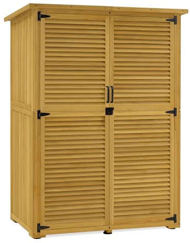 M MCombo Armoire de Jardin en Bois, Petite Maison de Jardin résistante aux intempéries, abri de Jardin Outdoor, pour l'extérieur Balcon Terrasse, 59×127×168 cm, 0901D-F (Nature)